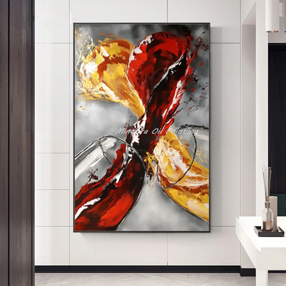 

Mintura Handpainted Red Wine Glass Oil Painting On Canvas Modern Abstract Color Art Wall Picture For Living Room Home Decoration