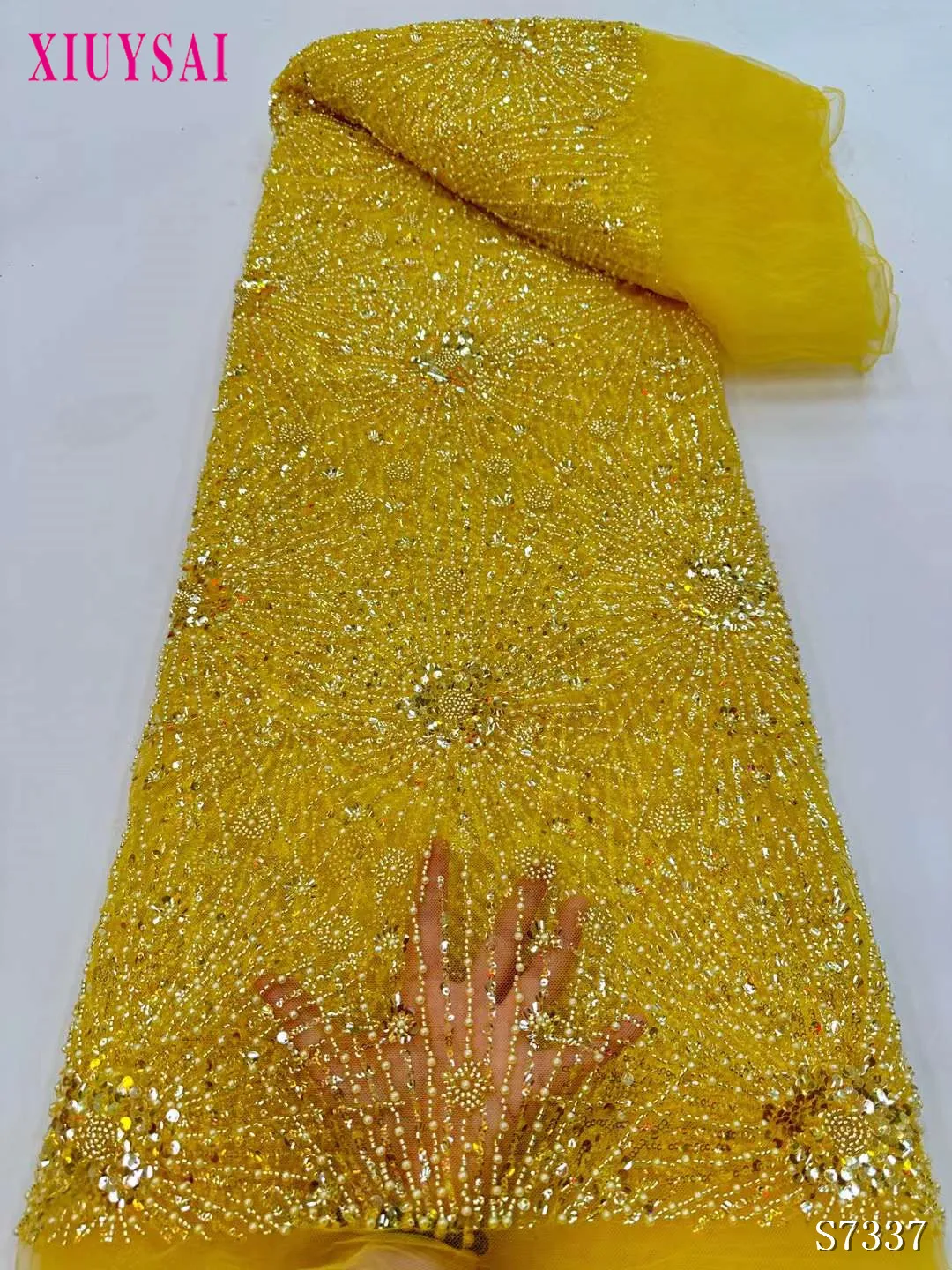 

2023 Высококачественная кружевная ткань ручной работы из бисера, французская вышивка блестками, 3D бусины, нигерийская сетчатая кружевная ткань для невесты для шитья