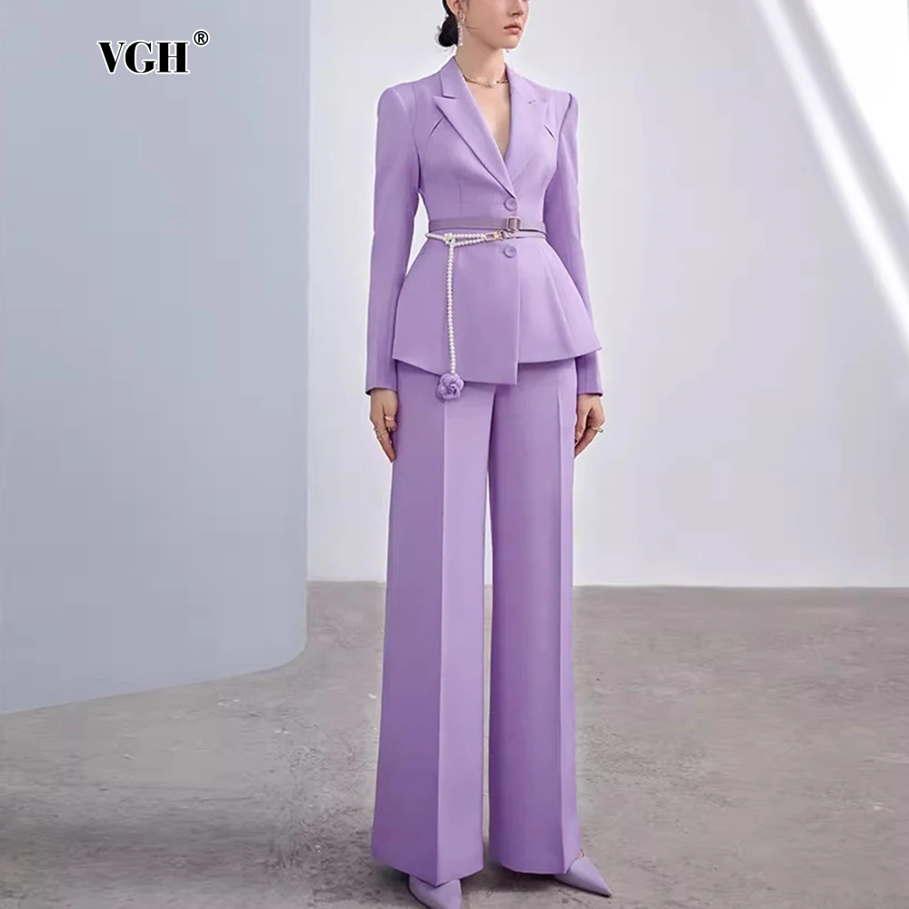 VGH Темпераментные комплекты брюк для женщин туника с зубцами и длинными рукавами