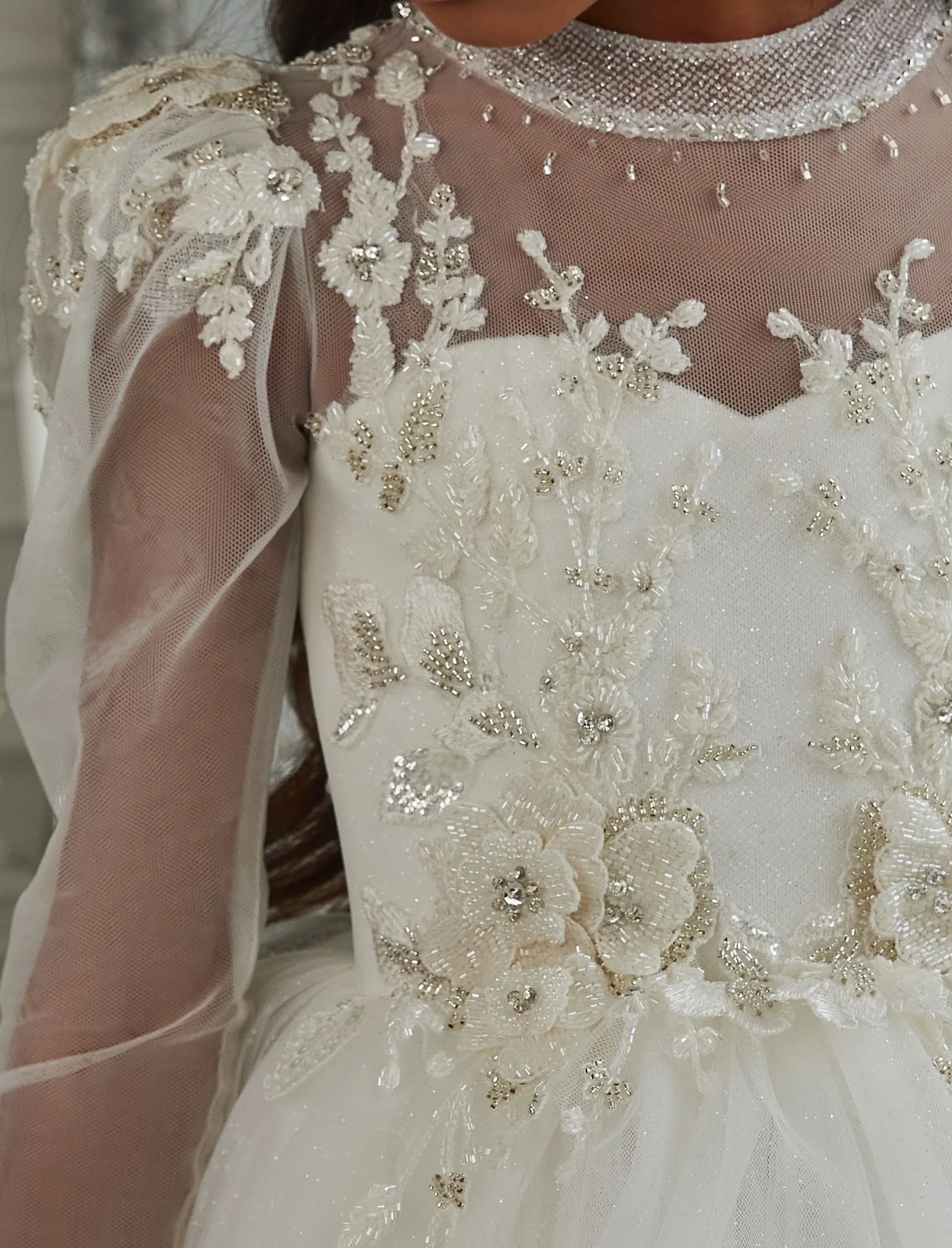 Блестящее тюлевое кружевное платье с цветочным узором для девочек пышное