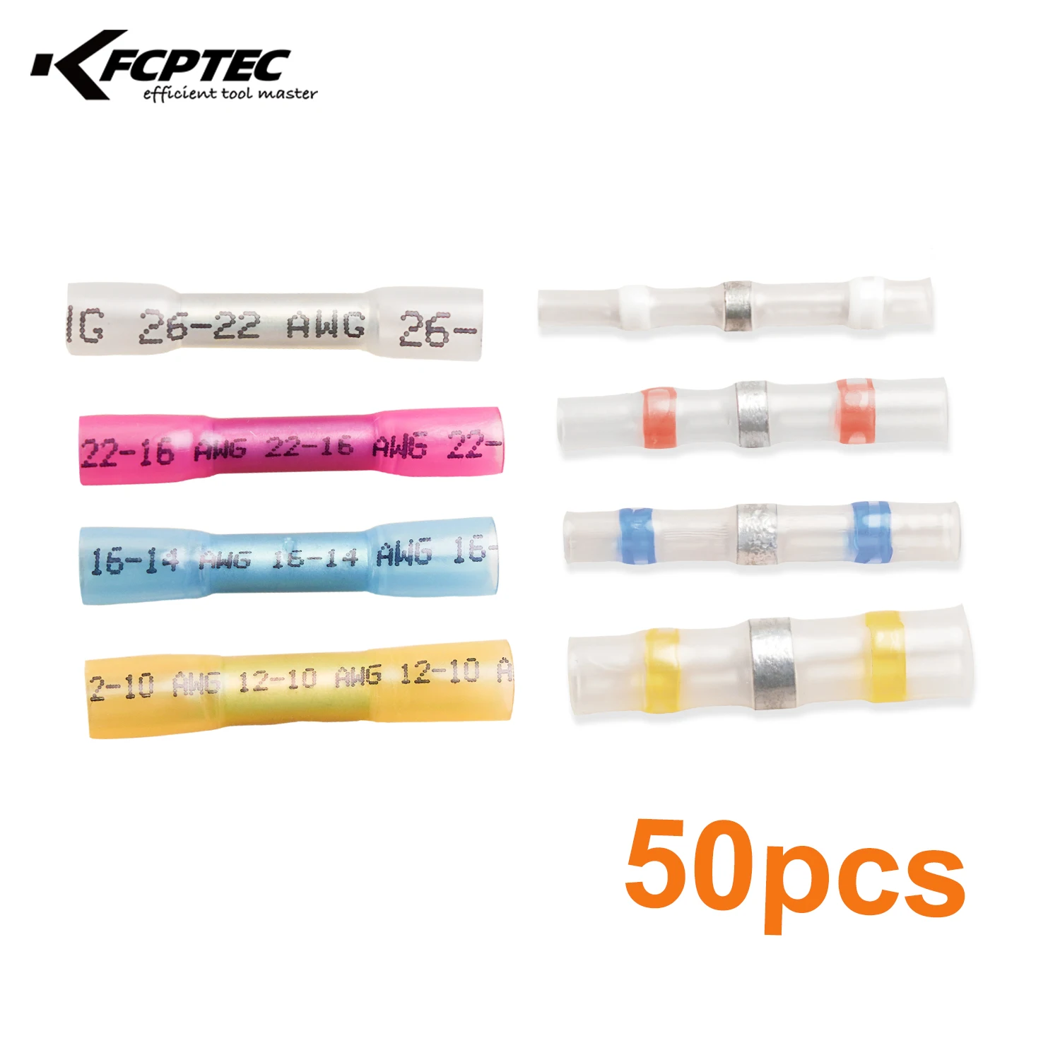 

50Pcs Heat Shrink Connectors Waterproof Solder Seal Terminals Electrical Copper with a Soldering Sleeve Insulated Butt Splices