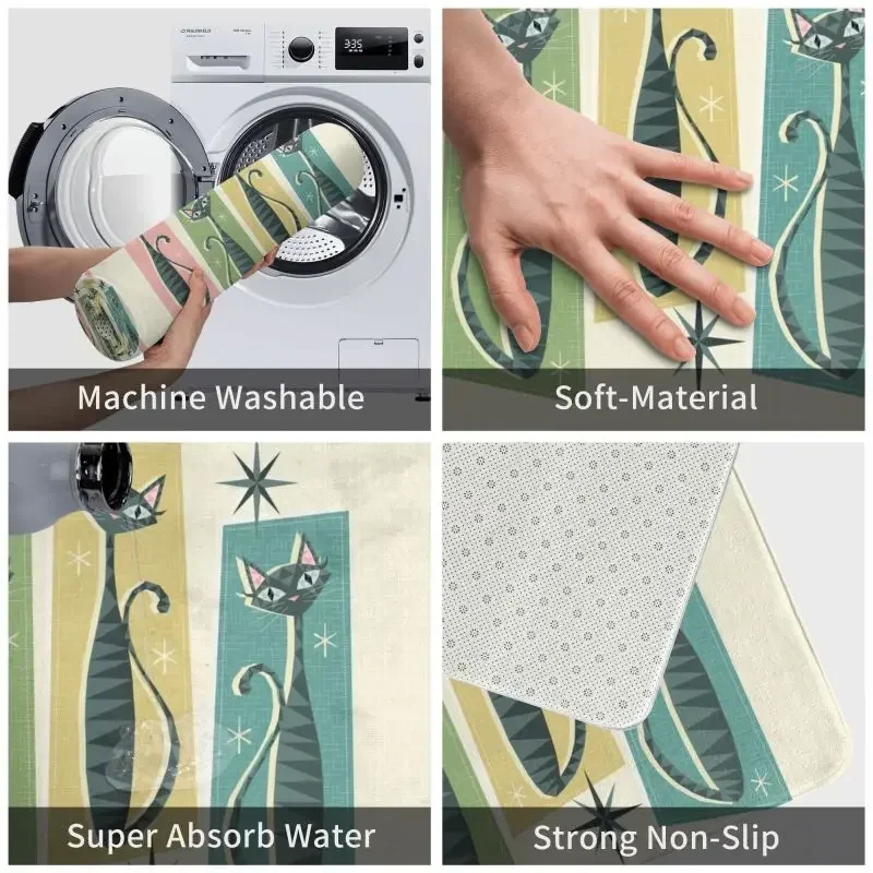 Черный коврик в стиле ретро противоскользящий водонепроницаемый устойчивый к