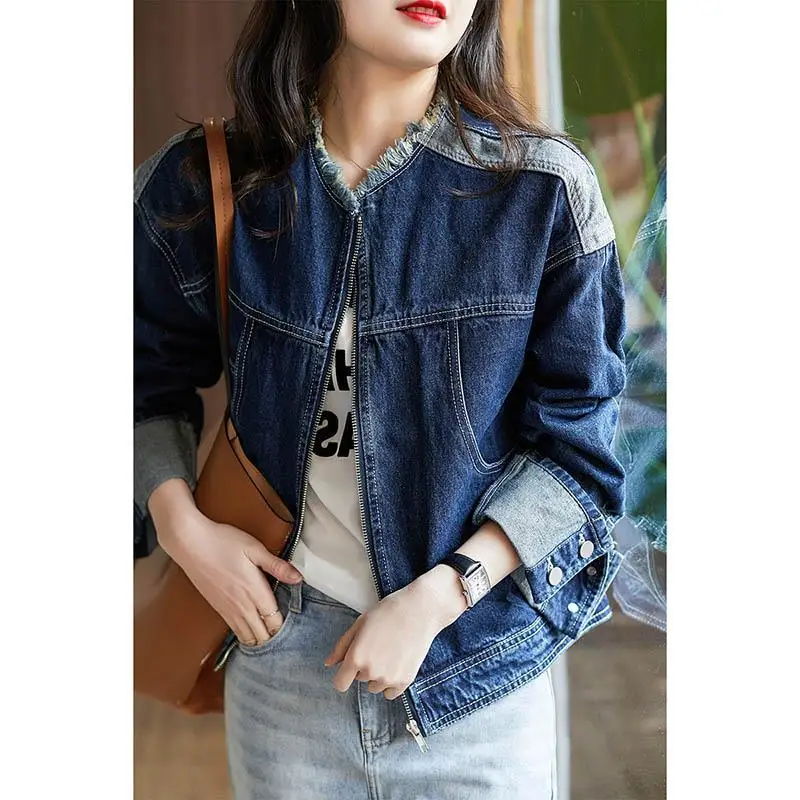 

Woman Denim Fashion Jackets Basic Coats Autumn Female New Fashion Long Sleeve Solid Wild Casual Outerwear Denim Coats Jacket G61