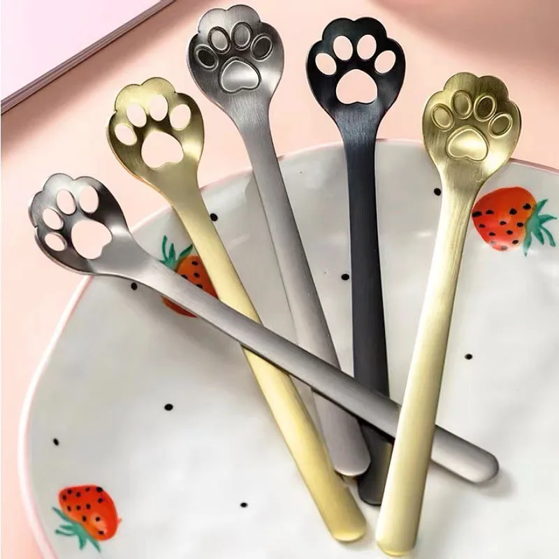 

Stainless Steel Cutlery Coffee Spoon Honey Stir Mixing Tablespoon Cartoon Cuteness Cat Paw Tableware Ice Cream Dessert Spoon