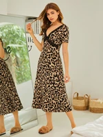 leopard print lace trim a line night dress