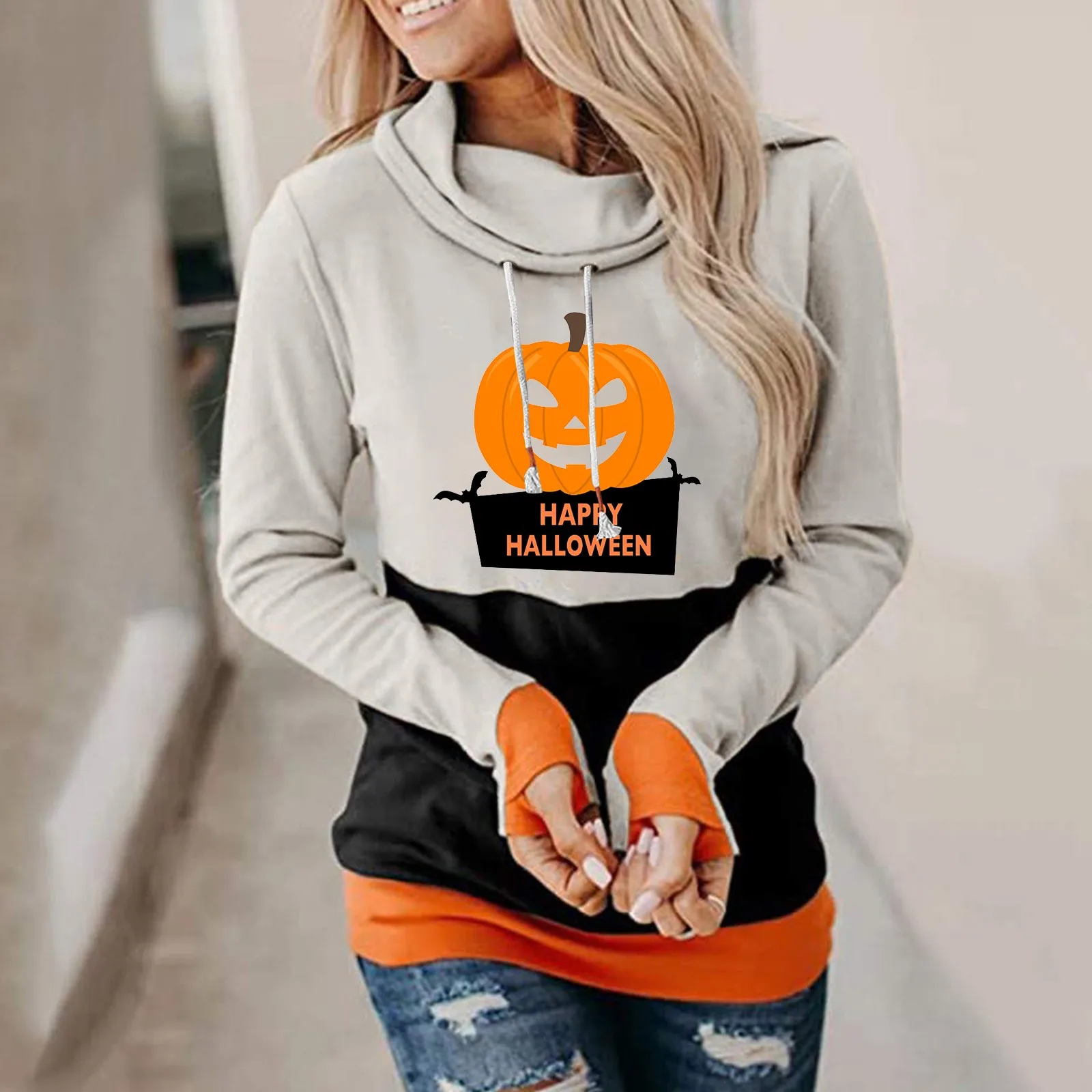 

Women Hooded Sweatshirts Women Halloween Printing Sweatshirt Casual Long Sleeve Hooded Loose Womens Size Large Hoodies