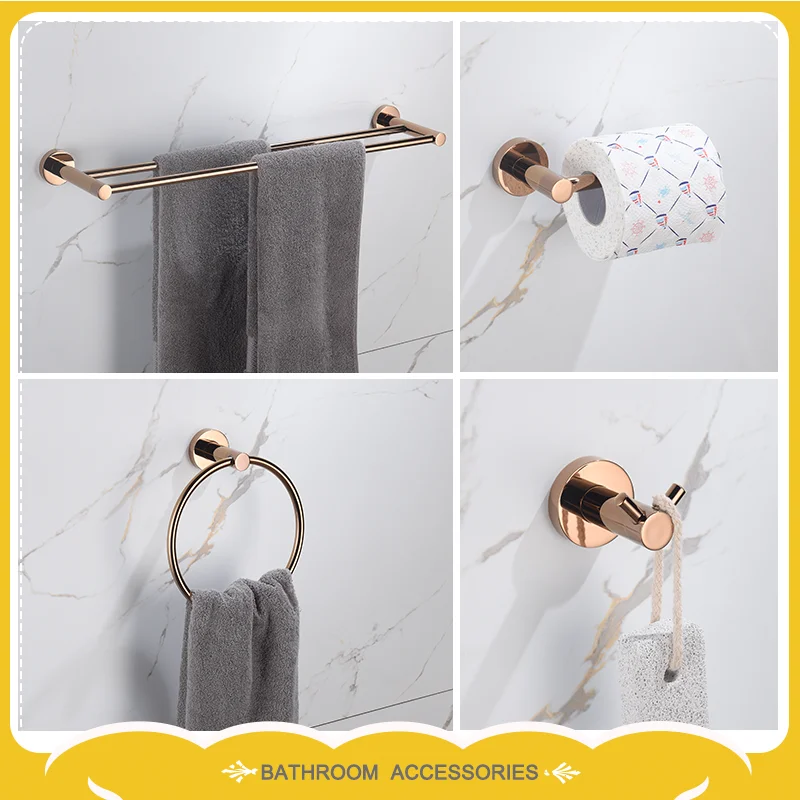 Bar Towel Rack Robe Hook Tissue Holder Sets  Rose Gold Bathr