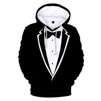 fake suit hoodies fashion 3d tuxedo bow tie print loose hooded sweatshirt casual pullovers streetwear fake suits mens clothing
