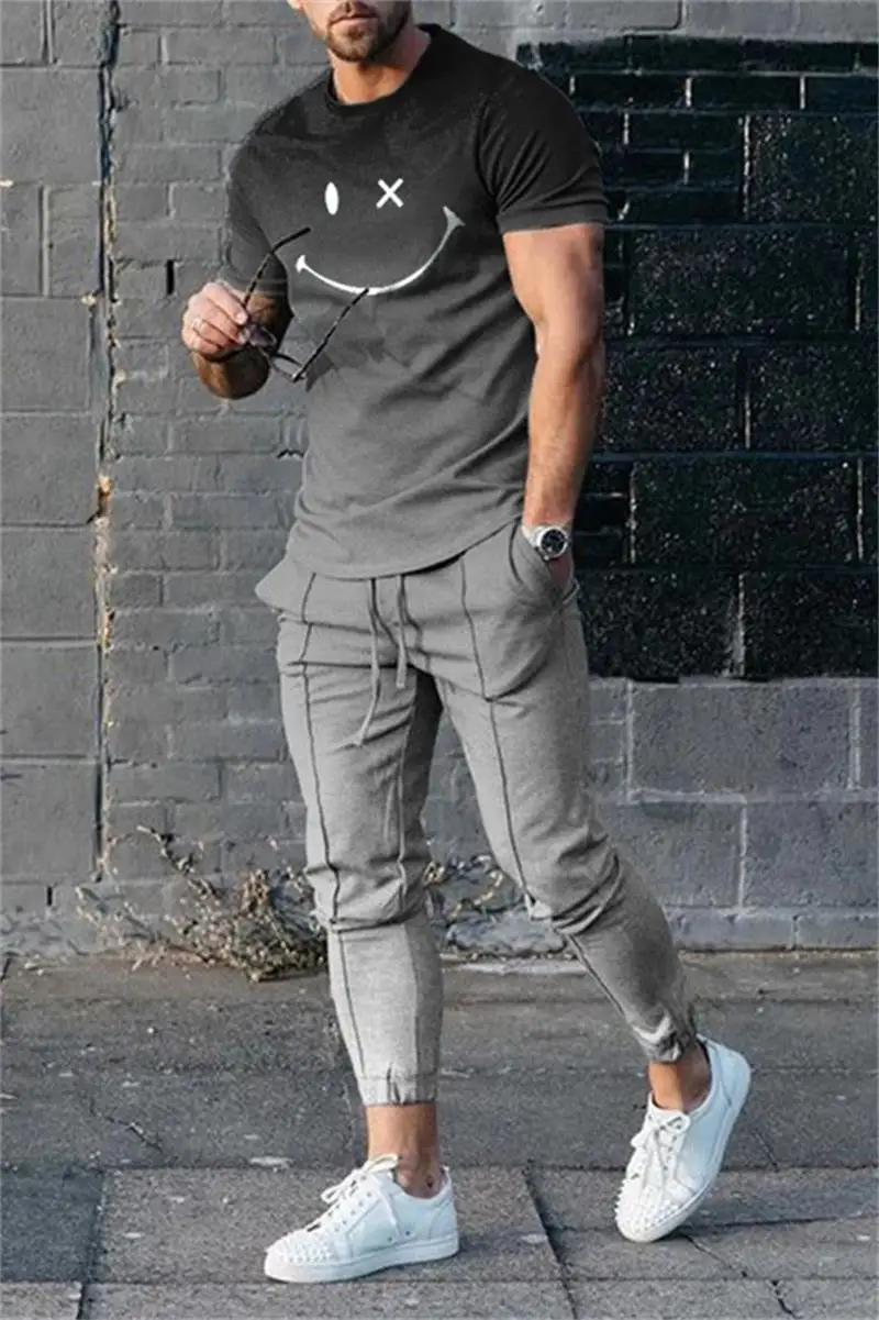 New Summer Men Tracksuit Set 3d Print Casual Men Sets Outfits Short Sleeves T-shirt+Long Pants 2 Piece Sports Suit Men Clothing