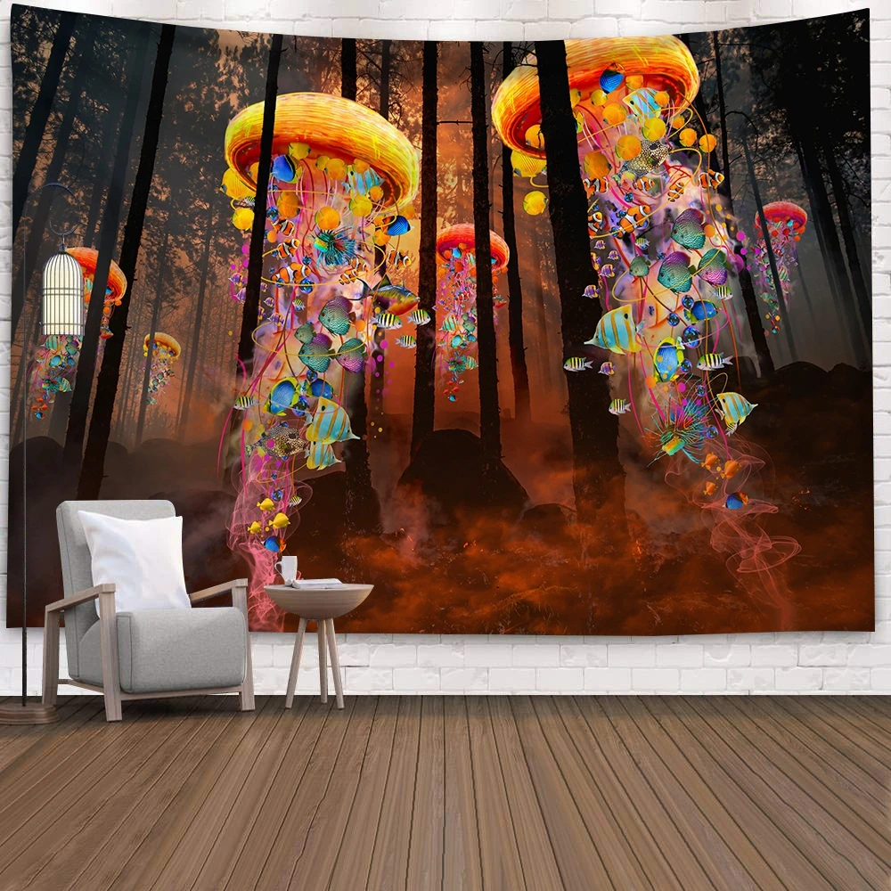 

Fantasy Jellyfish Tapestry Psychedelic Forest Colorful Ocean Jellyfish Tapestries Bedroom Living Room Home Decor Wall Hanging