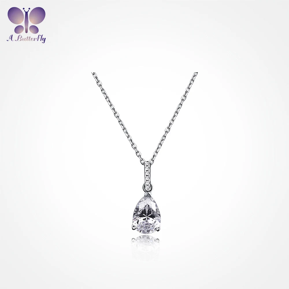 

AButterfly 925 Sterling Silver Pear 2CT Pendant Necklace SONA High Carbon Diamond Wedding Party Fine Jewelry Wholesale