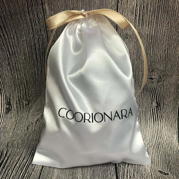 

Custom Sack Print Logo Satin Bag for Hair Packing Silk Drawstring Pouch Cosmetic Jewelry Wedding Party Gift Storage Sachet 50PCS