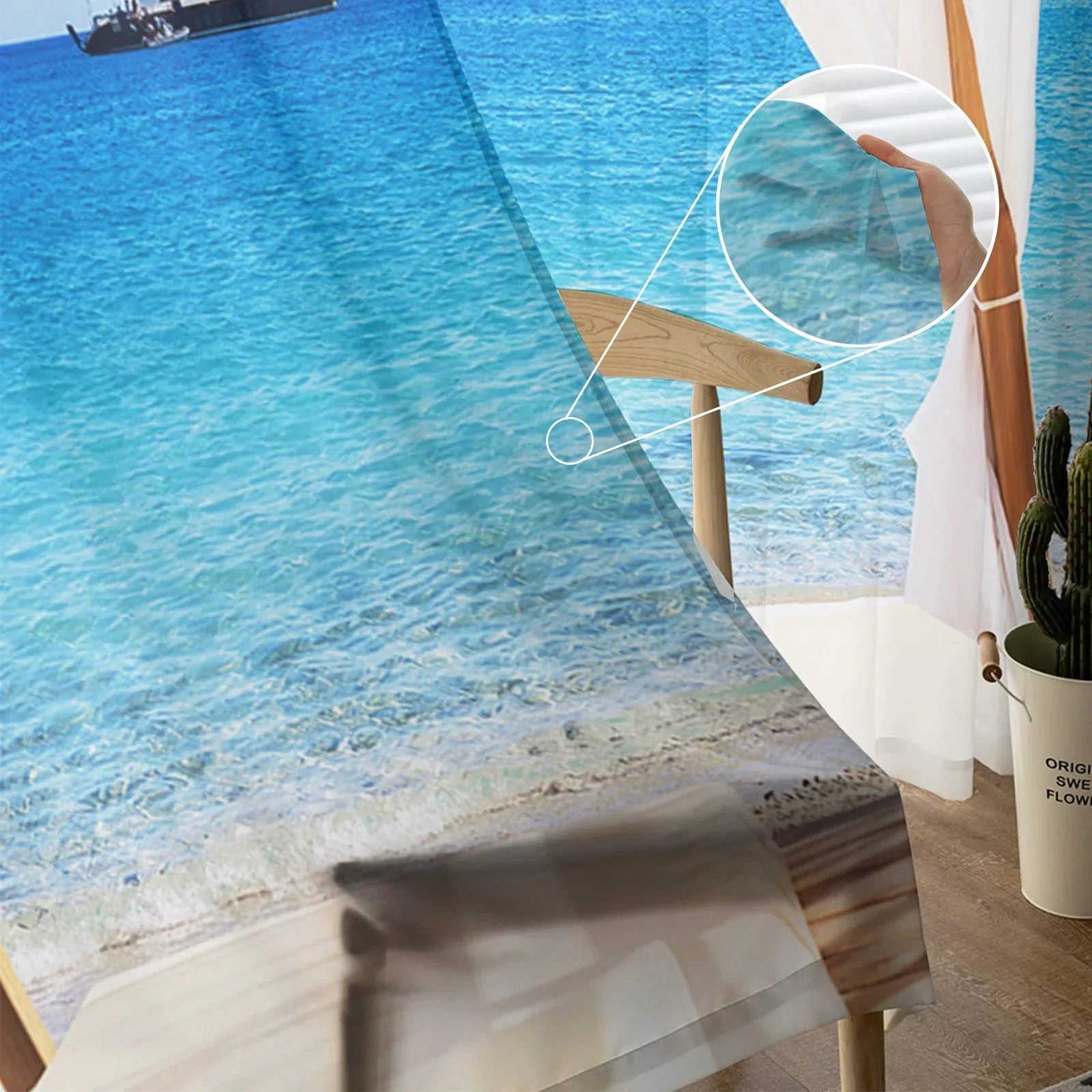 Bali Scenery Ocean Vacation Sheer Curtains Living Room Window Tulle For Bedroom Kitchen Home Decoration Voile Drapes