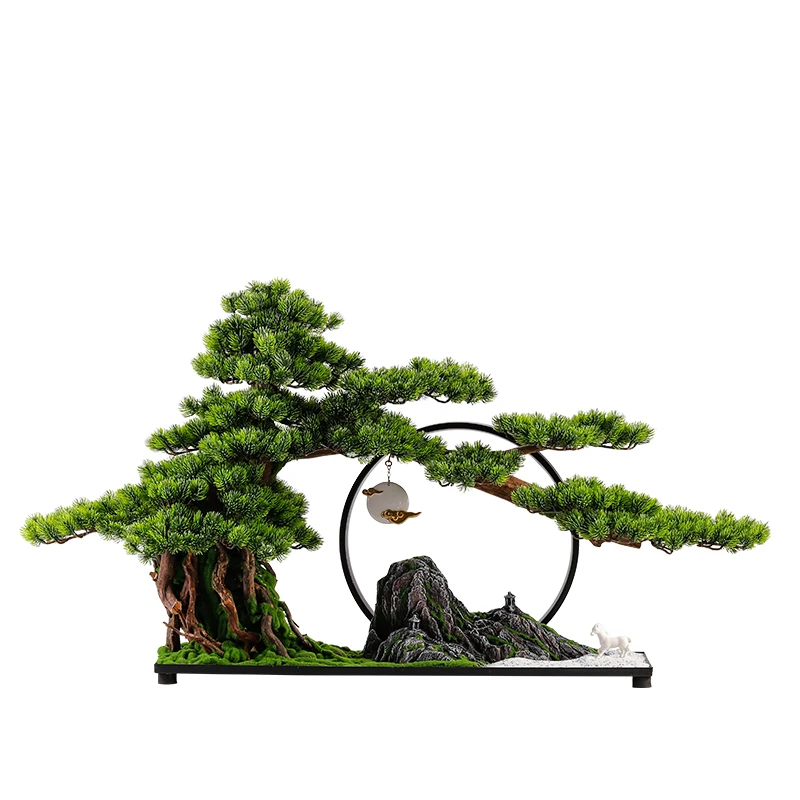 

New Chinese Style Artificial Greeting Pine Bonsai Decoration Hallway Living Room Office Hotel Green Plant Landscape Landscaping