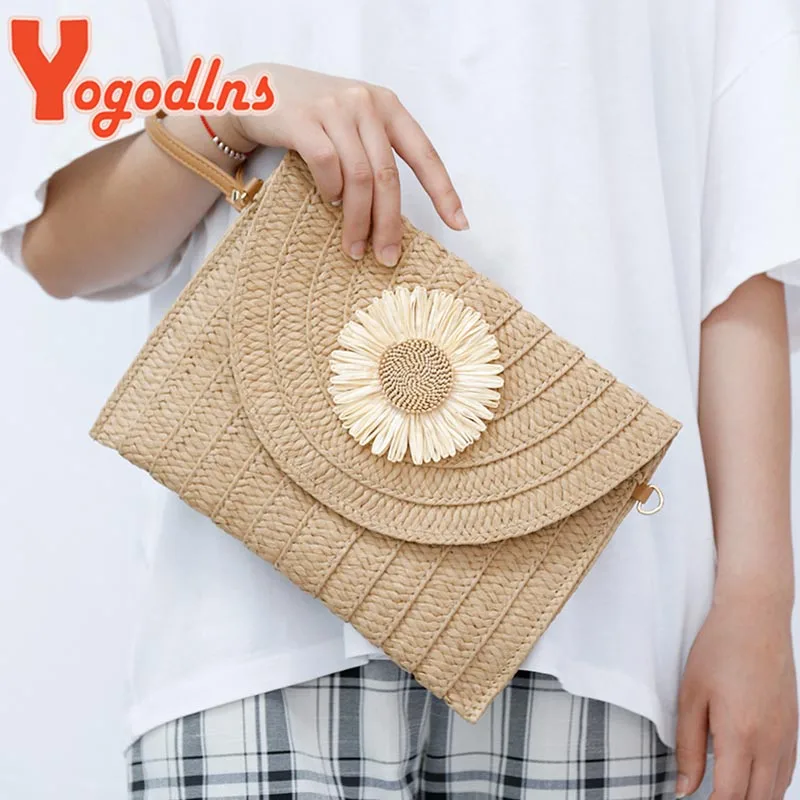 

Yogodlns летняя Плетеная соломенная сумка для женщин конверт ручной работы сумка в богемном стиле пляжная сумка для отдыха через плечо клатч