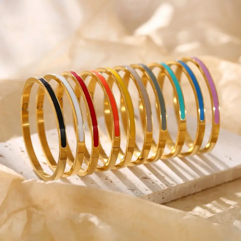 

Stainless Steel Bangles Bracelets on Hand 6mm Narrow Gold Enamel Bracelet Fashion Jewelry for Women 2022 Luxury Quality Gift 4mm