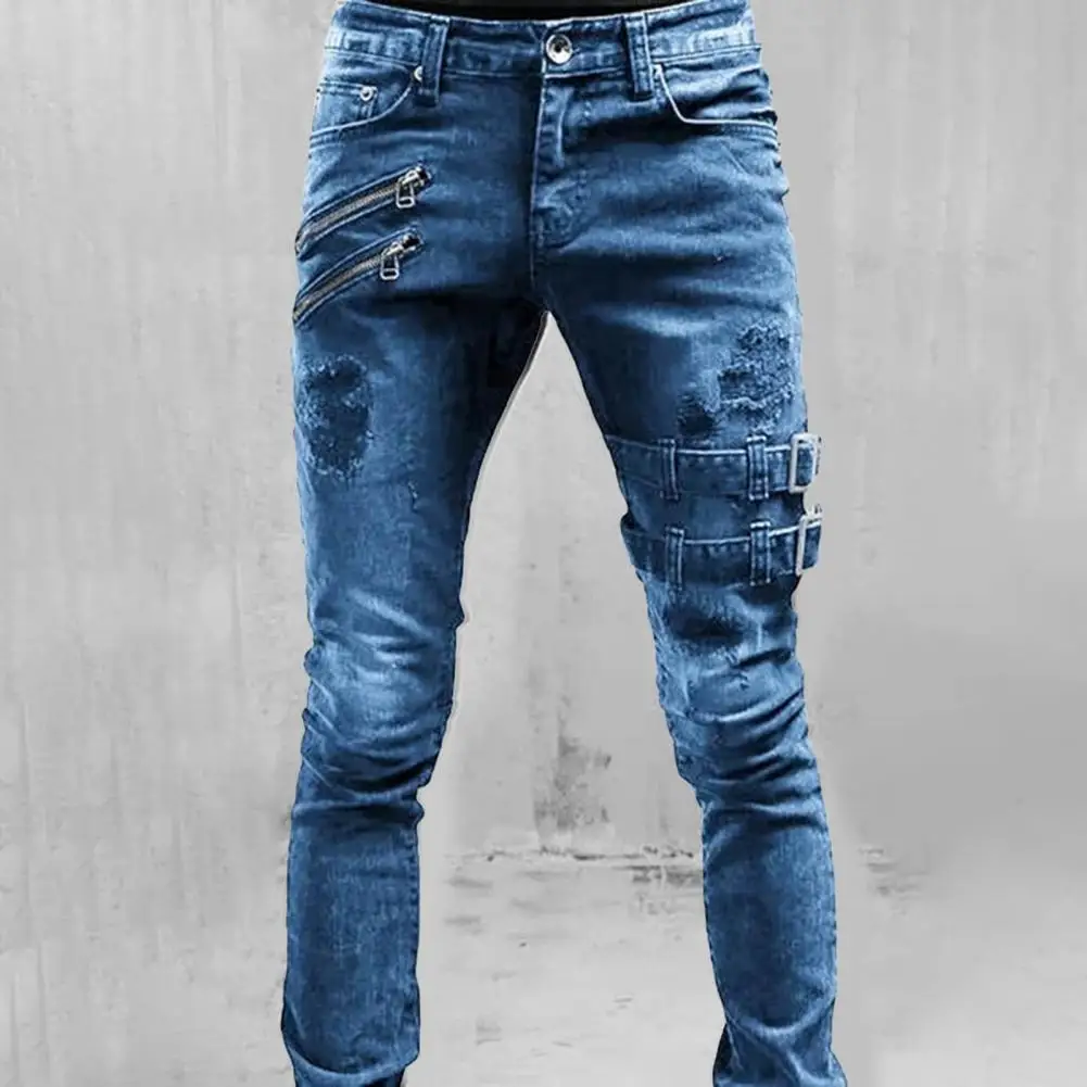 

Chic Pencil Jeans Zipper Placket Great Stitching Washable Anti-fade Men Pencil Jeans