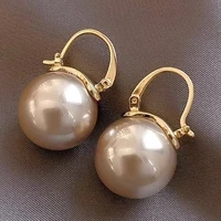 1pairs elegant pearl studs hoop earrings for women gold color eardrop minimalist tiny huggies hoops wedding fashion jewelry gift