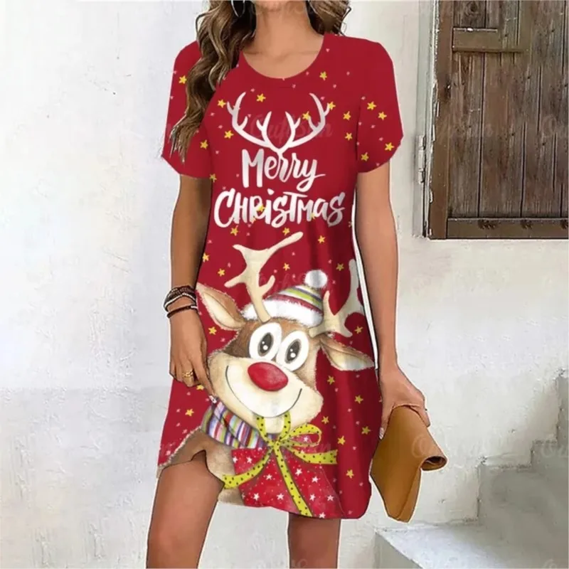 New Christmas Long Shirts Fashion Women Cute Sweet Evening Dress Mini Casual Elk Party Dresses Femme Vestidos