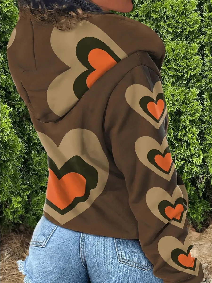 

LW Heart Print Kangaroo Pocket Jacket Punk Love Zipper Up Long Sleeve Sweatshirt 2022 Women Casual Pattern Street Daily Hoodies