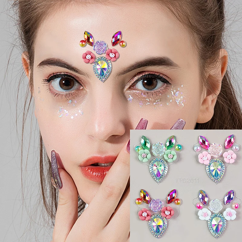 

3D Sexy Face Tattoo Stickers Temporary Tattoos Glitter Fake Tattoo Rhinestones Masquerade for Women Party Face Jewels Tattoo