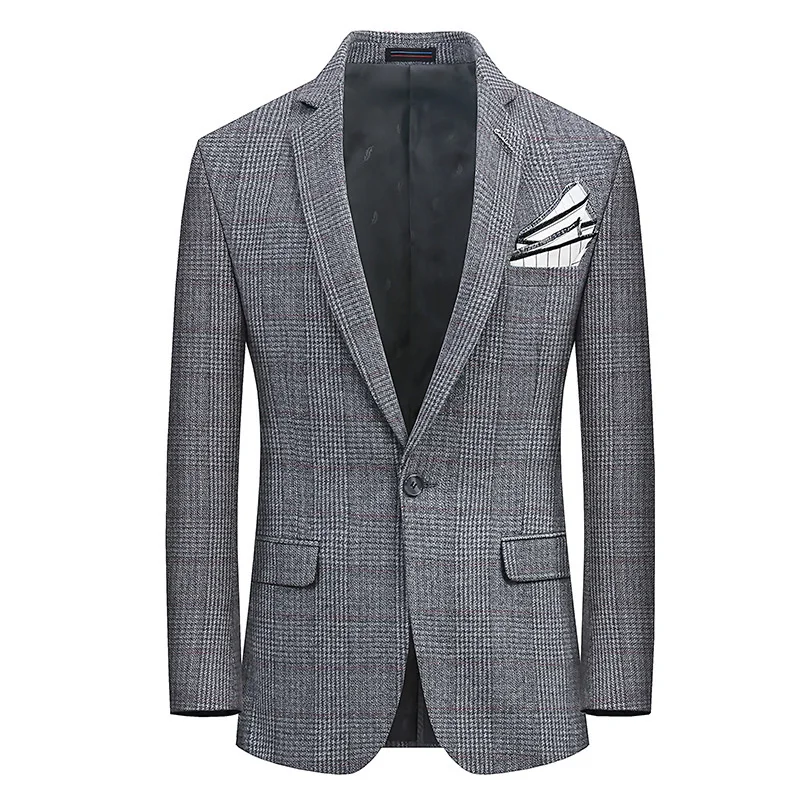 

Boutique [S-10XL] Men's Wool Large Size Dress Suit Men's Comfortable Gentleman Fashion Business Slim Casual Check Suit Jacket