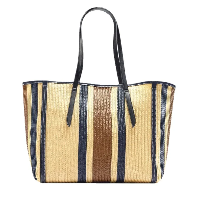 

Новинка PP материал соломенная тканая сумка через плечо тканая сумка женские корейские большие вместительные сумки в полоску женские больш...