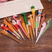 a variety of creative cute basswood wood carving animal pen craft exquisite gift gel pen wood carving pen wholesale
