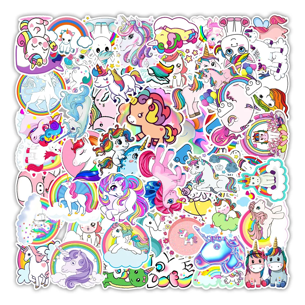 

50 New Cartoon Unicorn Pony Korean Hand Account DIY Toys Kawaii Gift Laptop Decoration Scrapbook Waterproof Sticker Pack