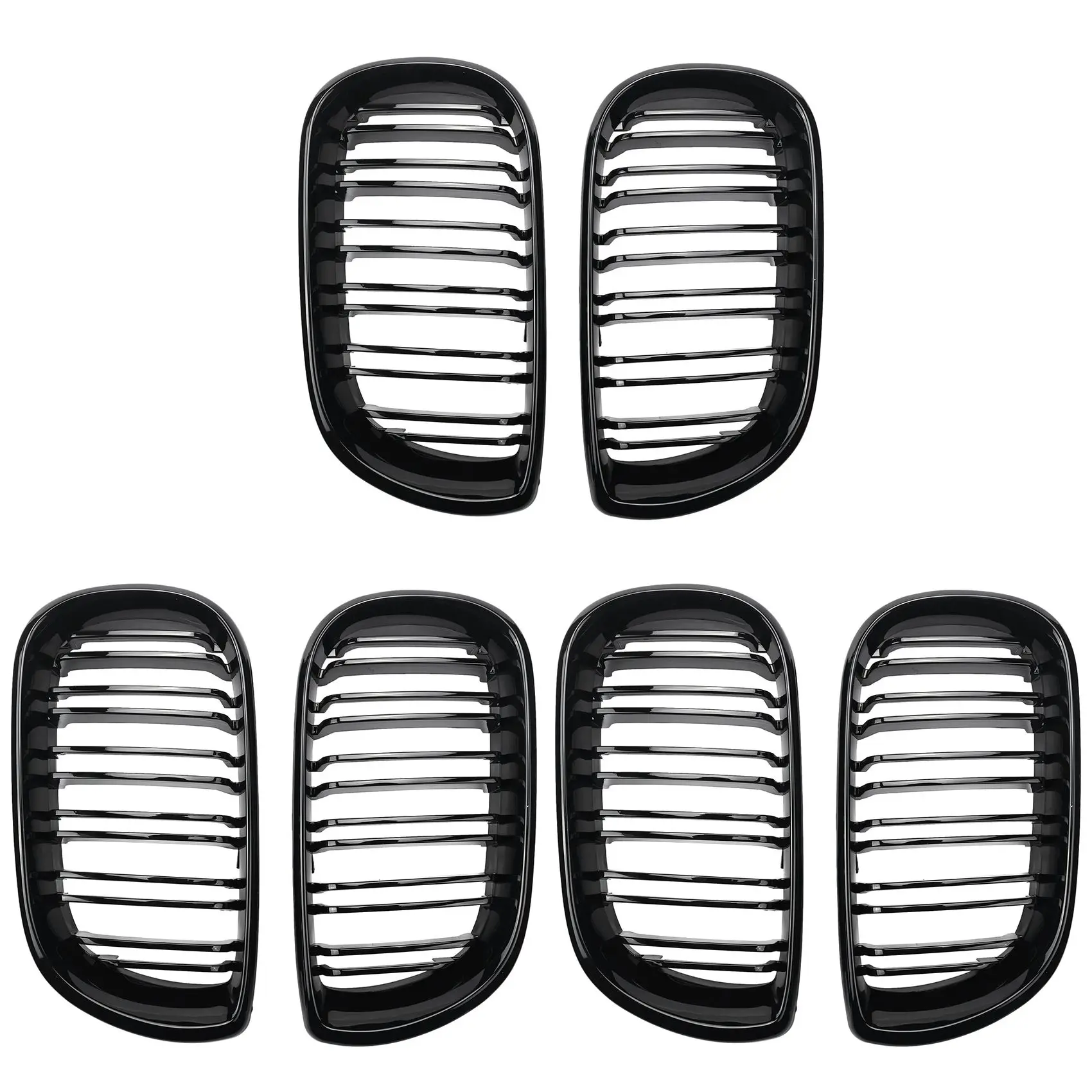 

6Pcs Car Style Gloss Black Front Kidney Double Slat Grill Grille for BMW E46 4 Door 4D 3 Series 2002-2005