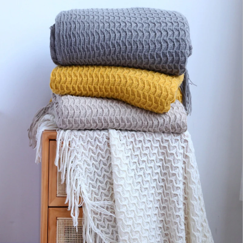 

Nordic Knitted Throw Blanket With Tassels Air Conditioner Blanket for Sofa Bed TV Nap Blanket Portable Travel Blanket Home Decor
