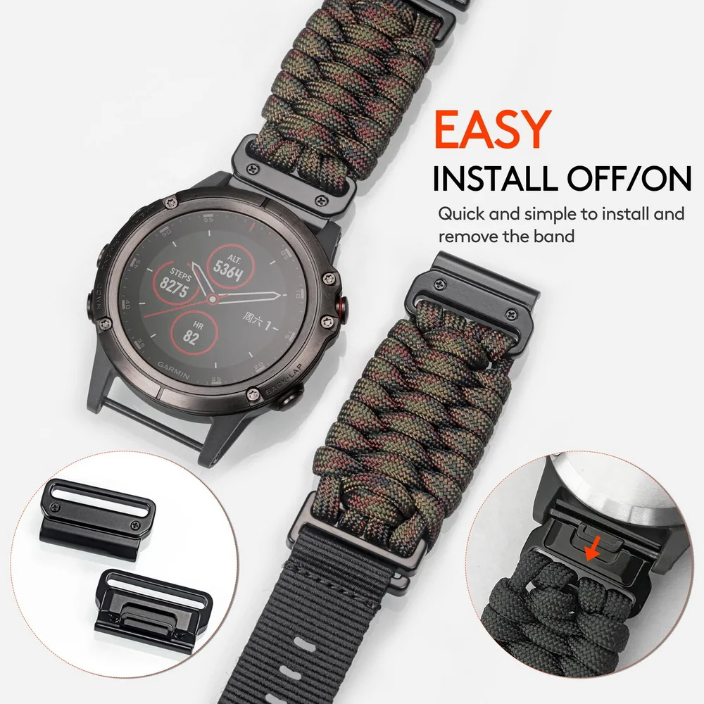 Фото Ремешок для часов HEMSUT для Garmin Quickfit 22/26 мм, нейлоновая оплетка, 550 парашютных шнуров, ремешки для запястий, совместимость с Tactix Marq Instinct №2
