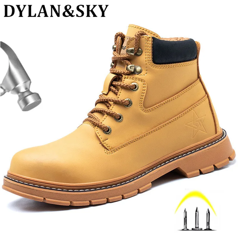 

Autumn Winter Work Boots Men Anti Smashing and Puncture-Proof Steel Toe Cap Safety Shoes Non-Slip Ankle Working Sneakers