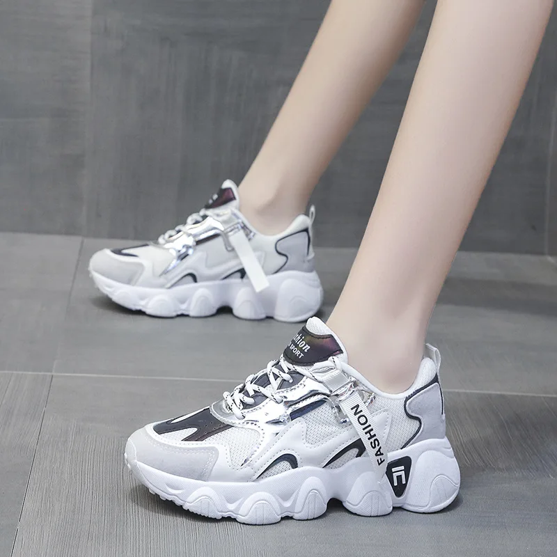 

Girls Students Sneakers Women Spring Women's Sneakers Height Increasing White Black Autumn Chunky Shoes Breathable Leisure Shoes