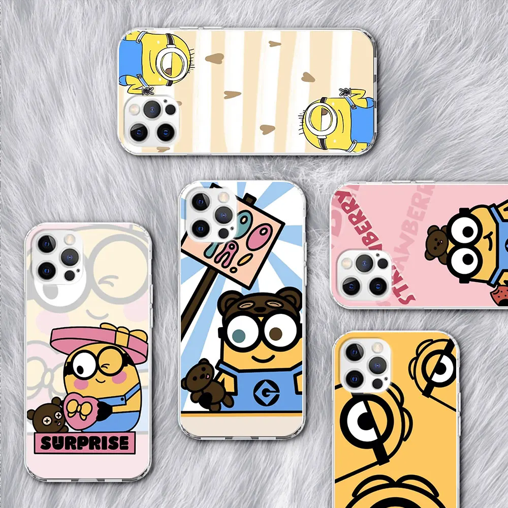 Забавный Милый мультяшный чехол M-Minionss для Apple iPhone 11 14 Pro Max 13 12 Mini XR XS 7 8X6 6s Plus SE 2020, прозрачный чехол для телефона из ТПУ