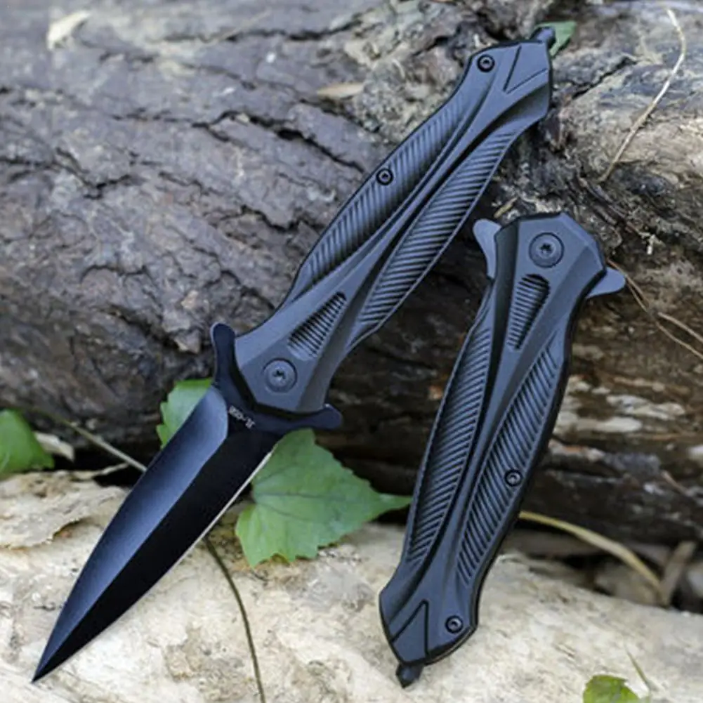 

Flodable Outdoor Camping Folding Knife Black Steel Portable Pocket Knife Quickly Opens Sharp Tactical Rescue Survival Hunting