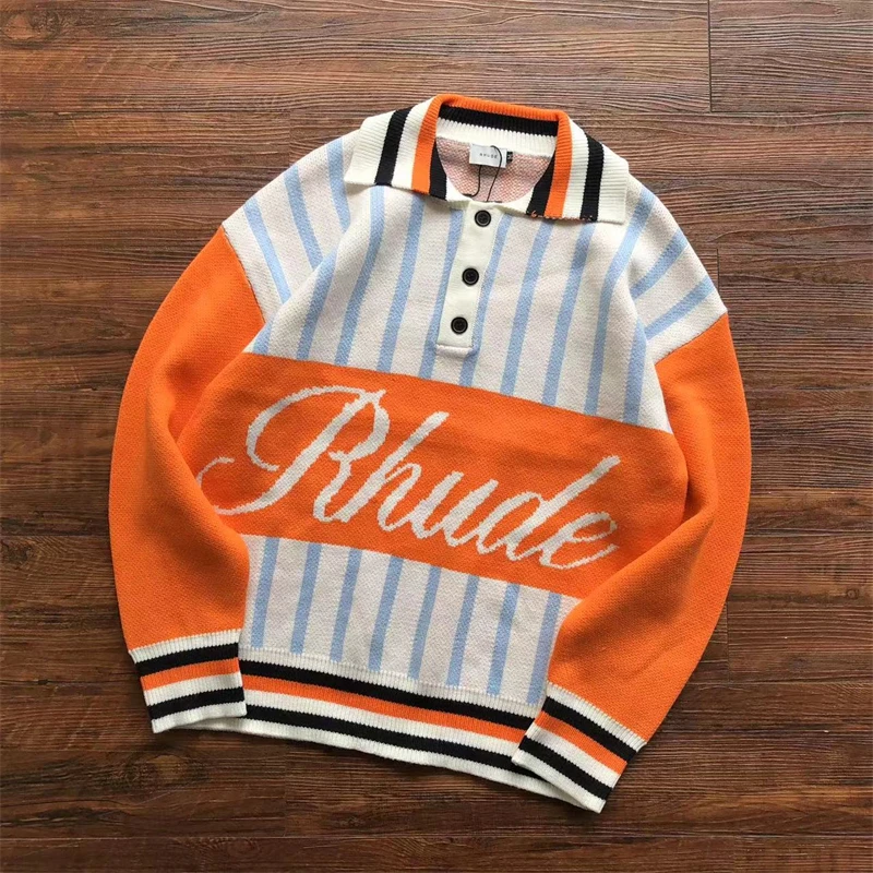 

Patchwork Rhude Letter Jacquard Sweater Men Women Orange Fashion Sweatshirts