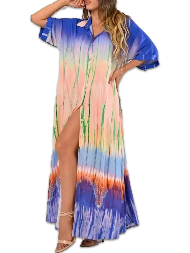 

Платье-рубашка женское с отложным воротником, африканская одежда, свободное повседневное длинное Африканское платье с модным принтом, лето