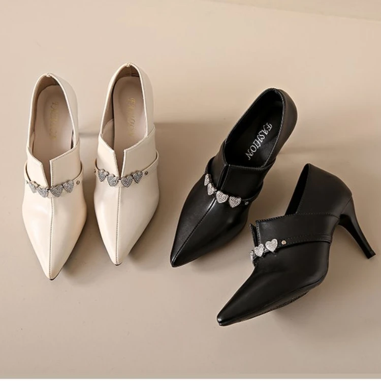 

2023 Pu Leather Women Dress Shoes Sexy Square High Heels Platform Pointed Toe Basic Concise Female Pumps Size 35-40