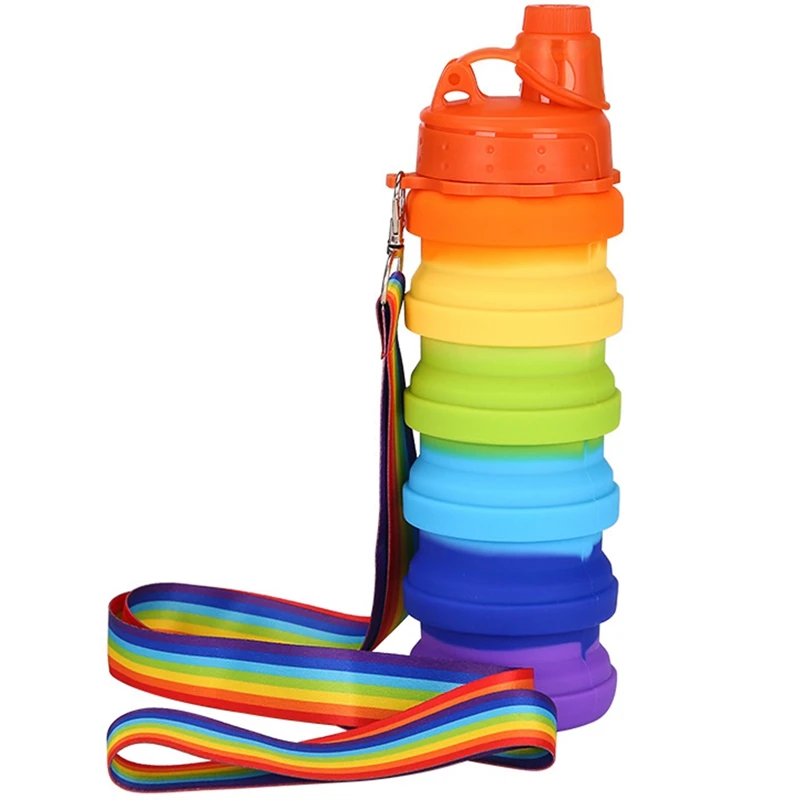 

Water Bottle For Kids, Portable Foldable Silicone Water Bottles, Collapsible Leak Proof Drink Bottles With Lanyard Strap