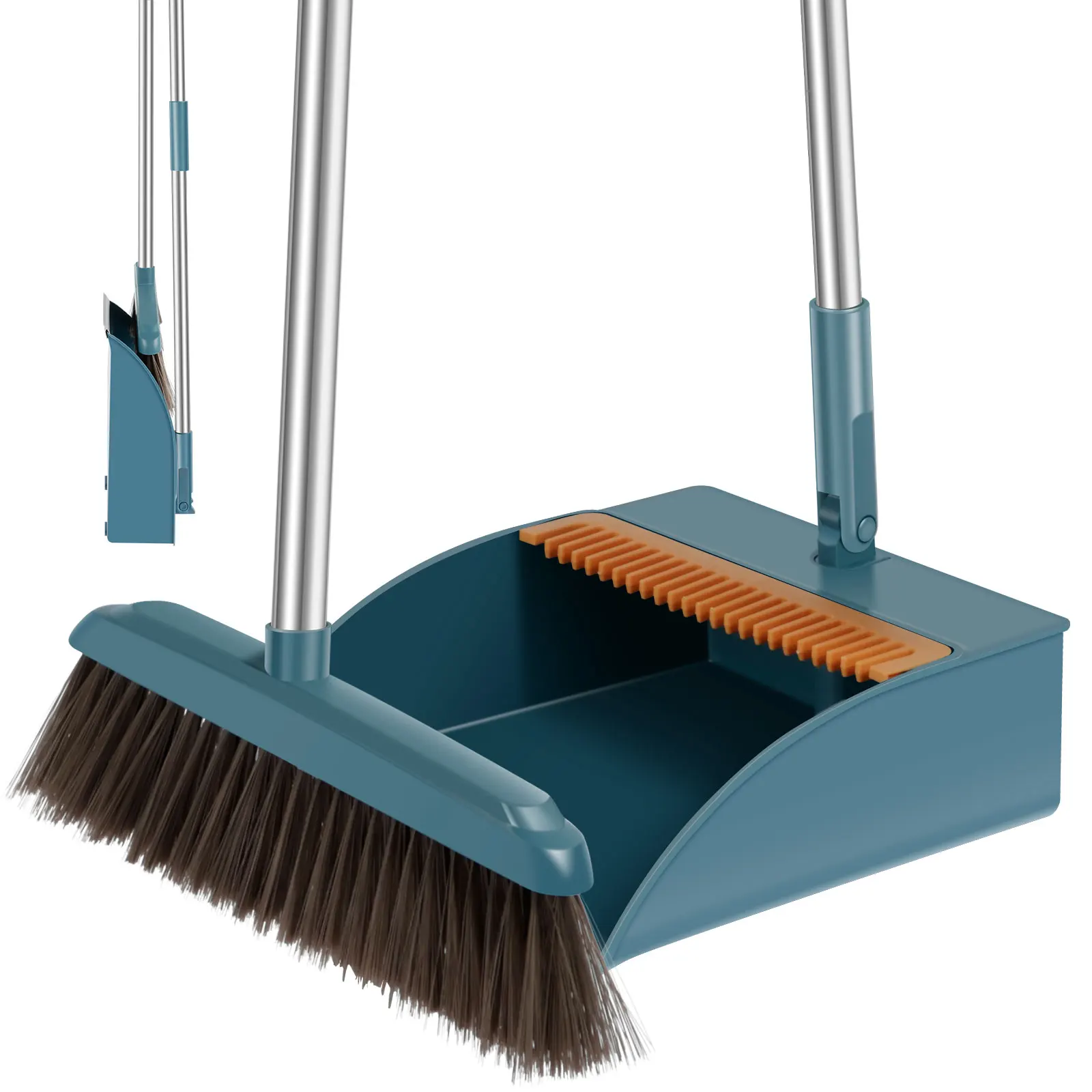 

New Broom and Dustpan Set with Magnetic Design Portable Broom Dustpan Combo with Comb Teeth Upright Standing Floor Brush and