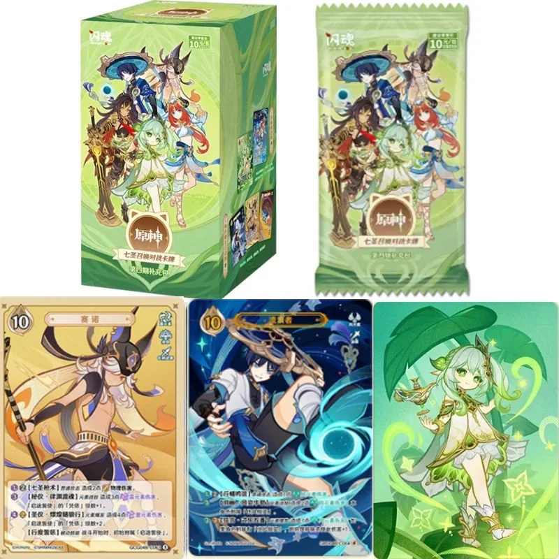 Фото Оригинальный Genshin Impact Genius Invokation TCG, 4-й том, бустер-бокс, голографические фольгированные коллекционные карты, игра с персонажами «Призыв Семи Святых». №1