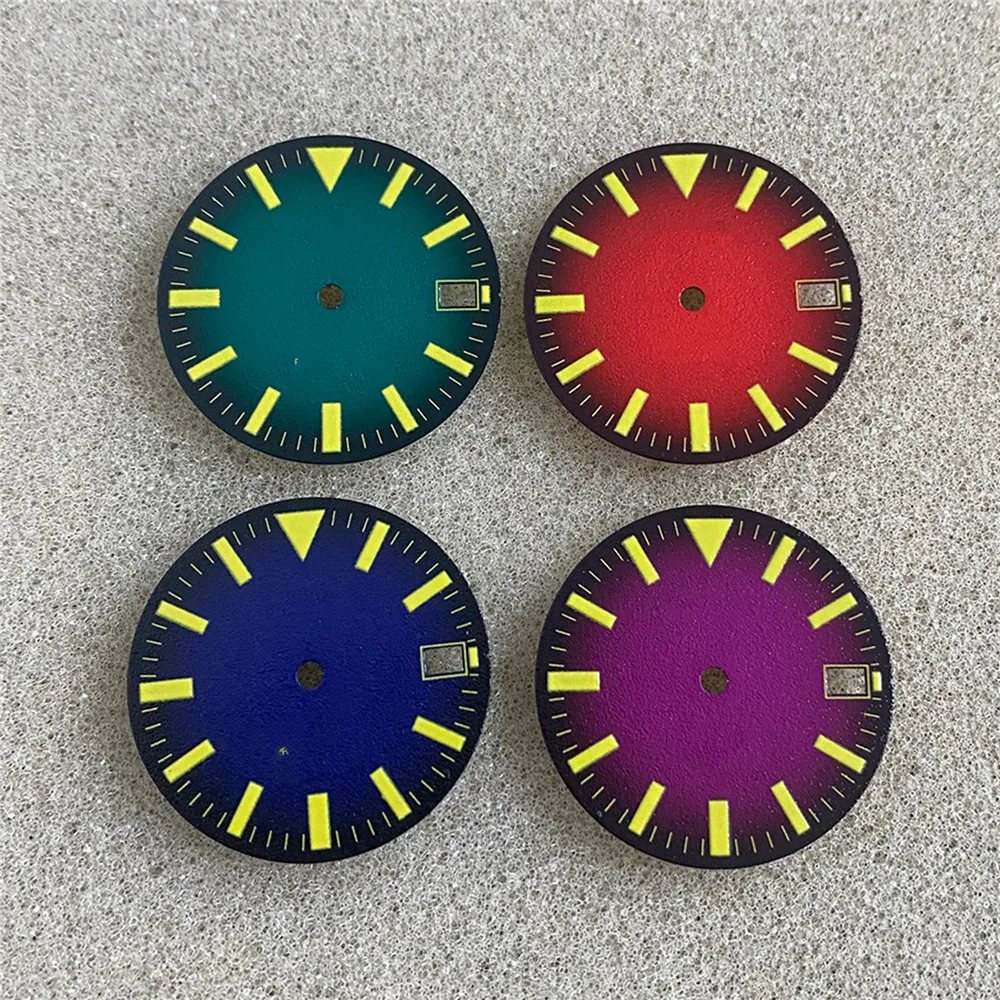 

28,5 мм зеленый светящийся фиолетовый, синий, зеленый, красный циферблат часов для NH35/NH36/4R/7S механизм