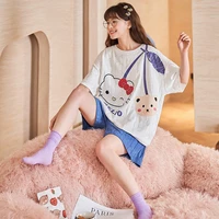 hellokitty pajamas female summer new home wear sweet and lovely pattern short sleeved shorts two piece set