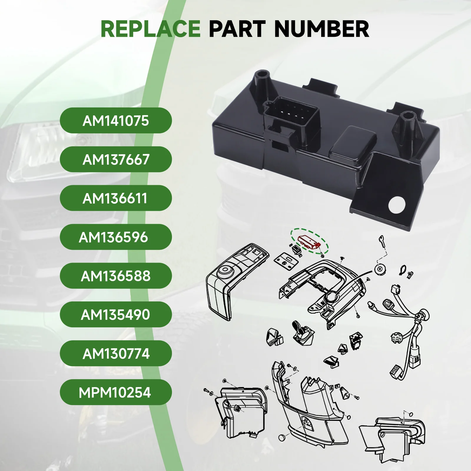 Фото Запасной модуль ЭБУ для газонокосилок John Deere X300R X320 X324 X500 X540, заменяет AM141075 AM137667, черный блок управления из ABS-пластика. №2