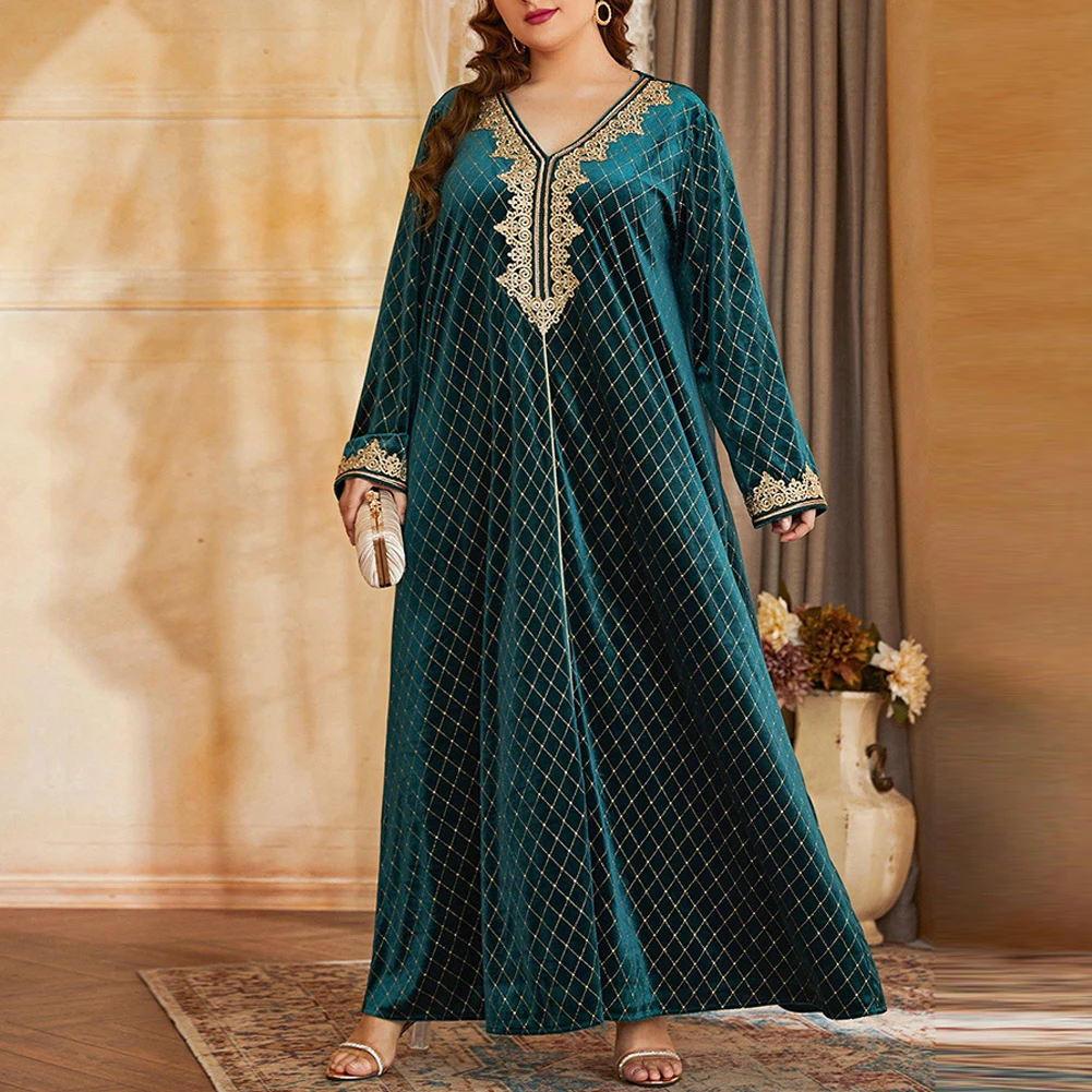 

Women Plus Size Lace Up Dress Evening Party Long Oversize Muslim Turkey Festival Autumn Spring Casual Loose Dress