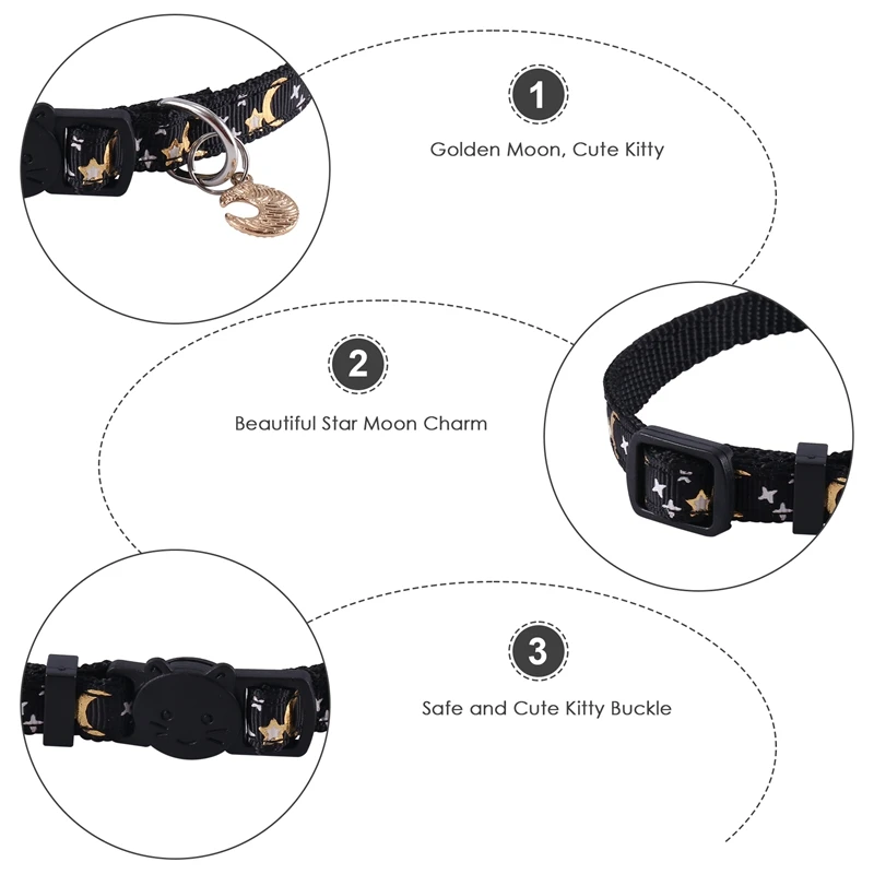 4Pcs Cute Cat Collar With Moon And Stars Pendant Adjustable Puppy Kitten Necklace