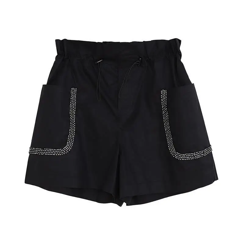Hepburn Style Wooden Ear Black Wide Leg Shorts Women's Outer Wear Loose Sports Casual Shorts Trendy 2022 New Summer Short Pants