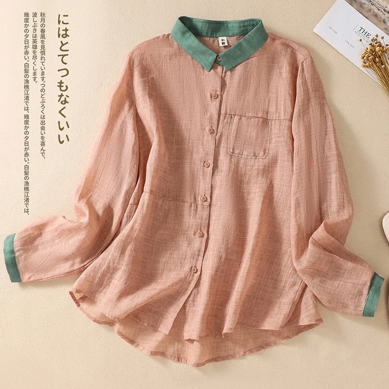 Женская рубашка с отложным воротником повседневная однобортная блузка из хлопка