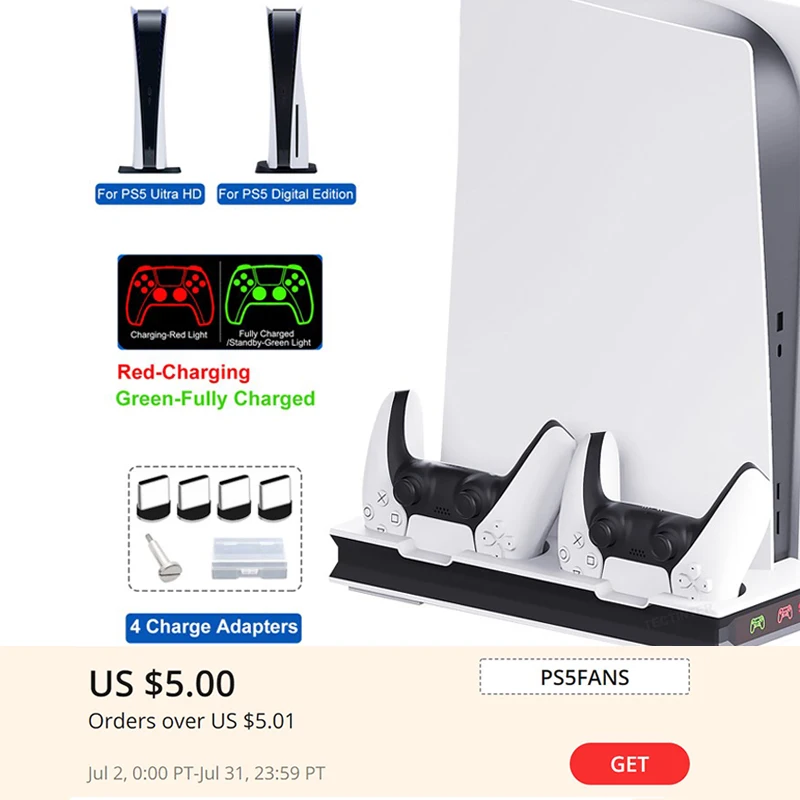 

Cooling Stand For PS5 2 Cooler Fan 2 Controller Charger Gamepad Charging Dock Station 3 USB for playstation 5 Console Dualsense